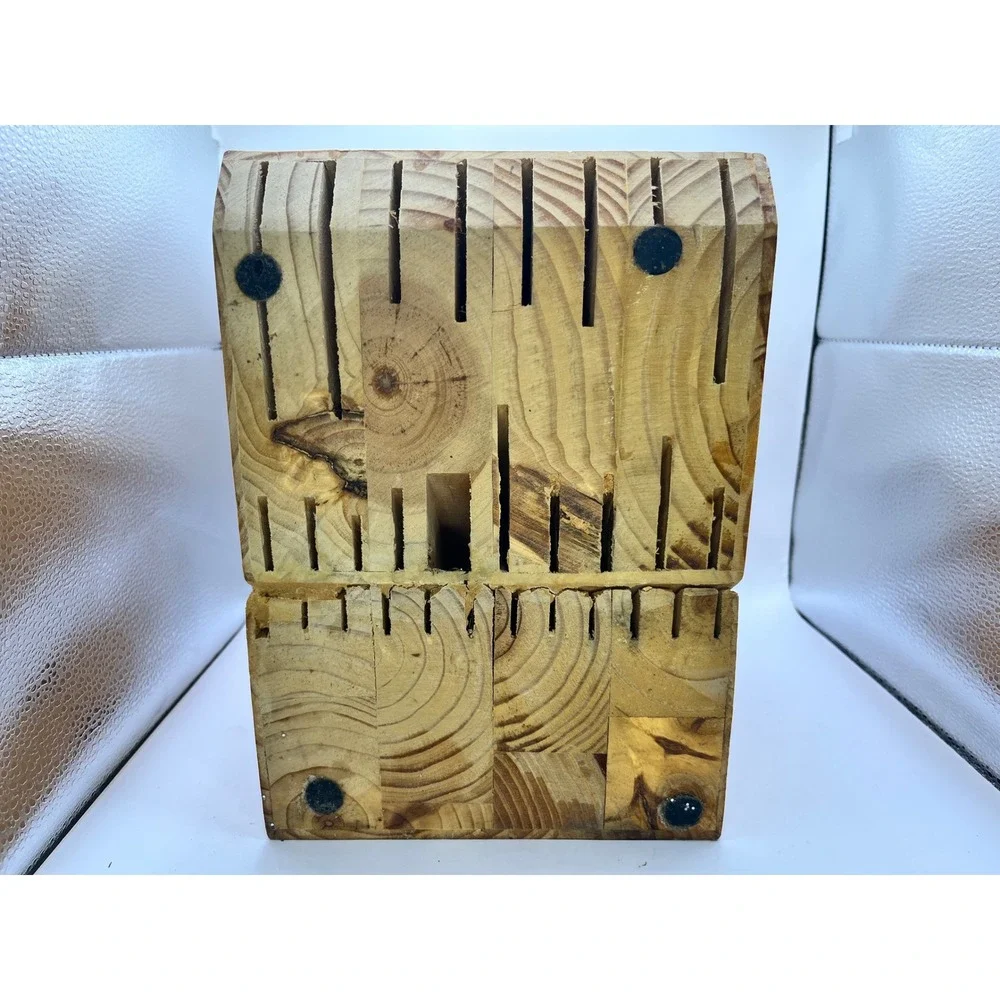 Ronco SIX STAR Cutlery 30 Slot Knife Block Solid Wood Labeled Slots Honey Oak